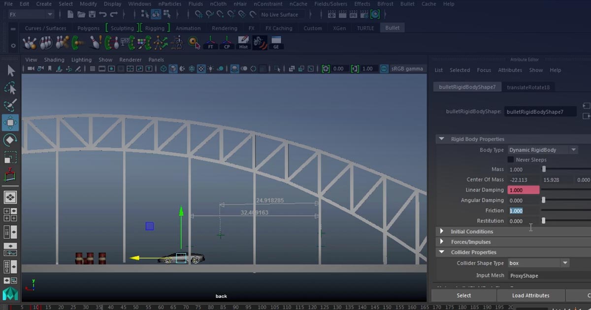 Learning car rigging and the physics of accidents in Maya